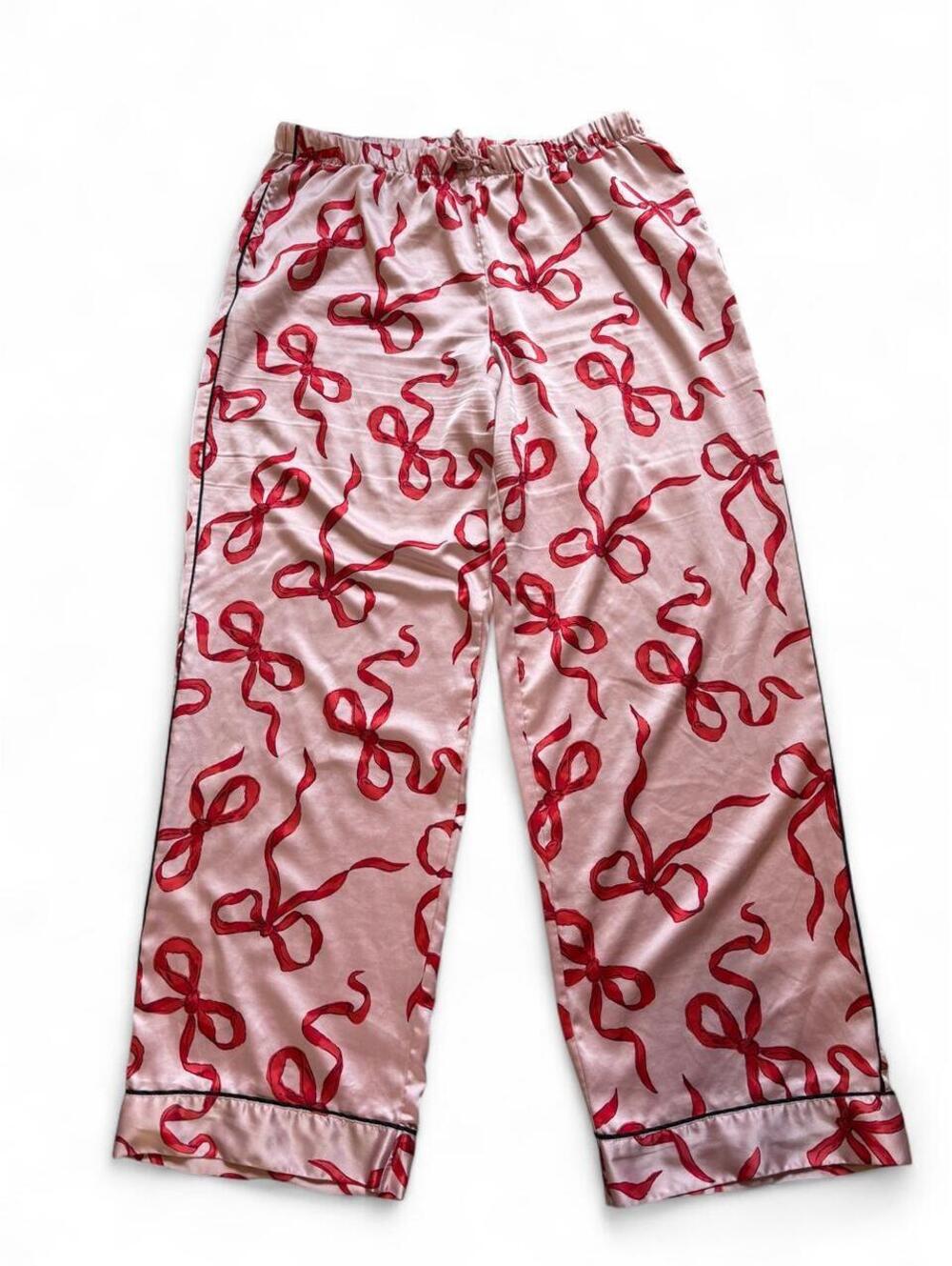 Victoria’s Secret Pink Ribbon Bow Satin Pajama Pants - Size Large (L) 🎀✨